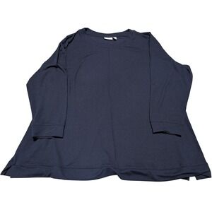 Denim & Co Navy Blue Long Sleeve Crew Neck Tunic Top Plus Size 5X Relaxed Fit